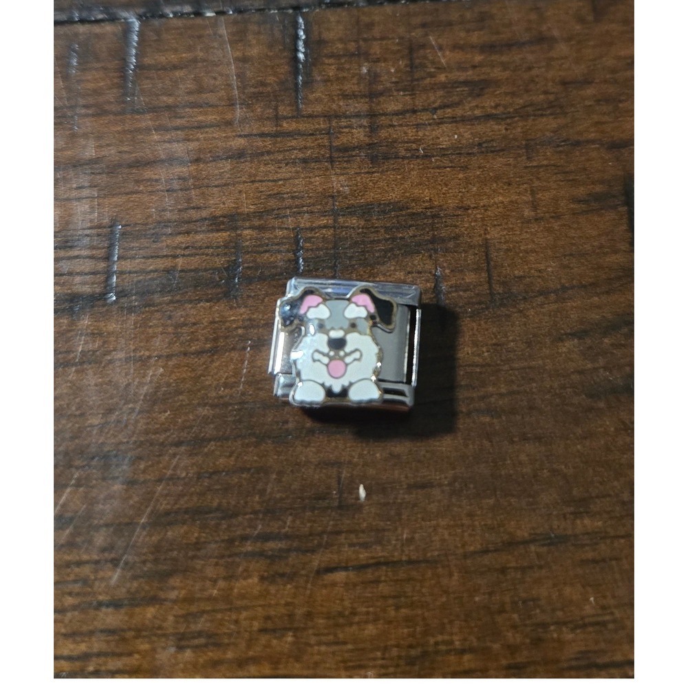 Schnauzer Dog Italian Charm 9mm Stainless Steel Grey White Puppy Link‎
